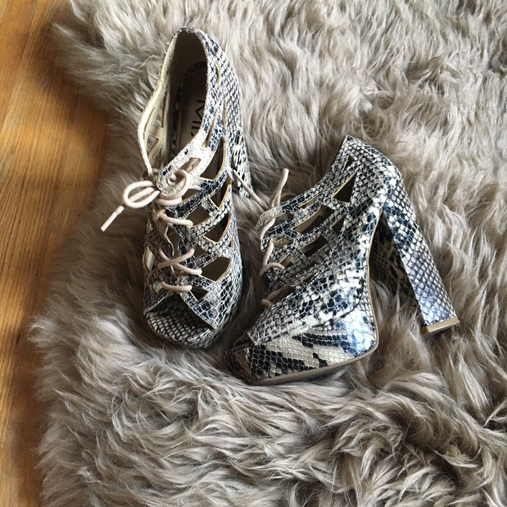 MIA Snake Skin Lace up Chunky Platform Heel